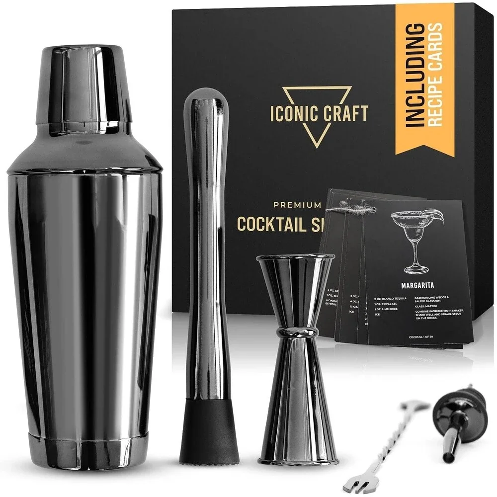 Premium Cocktail Shaker Set with Premium Gift Box - 5 Piece Cocktail Shaker Set